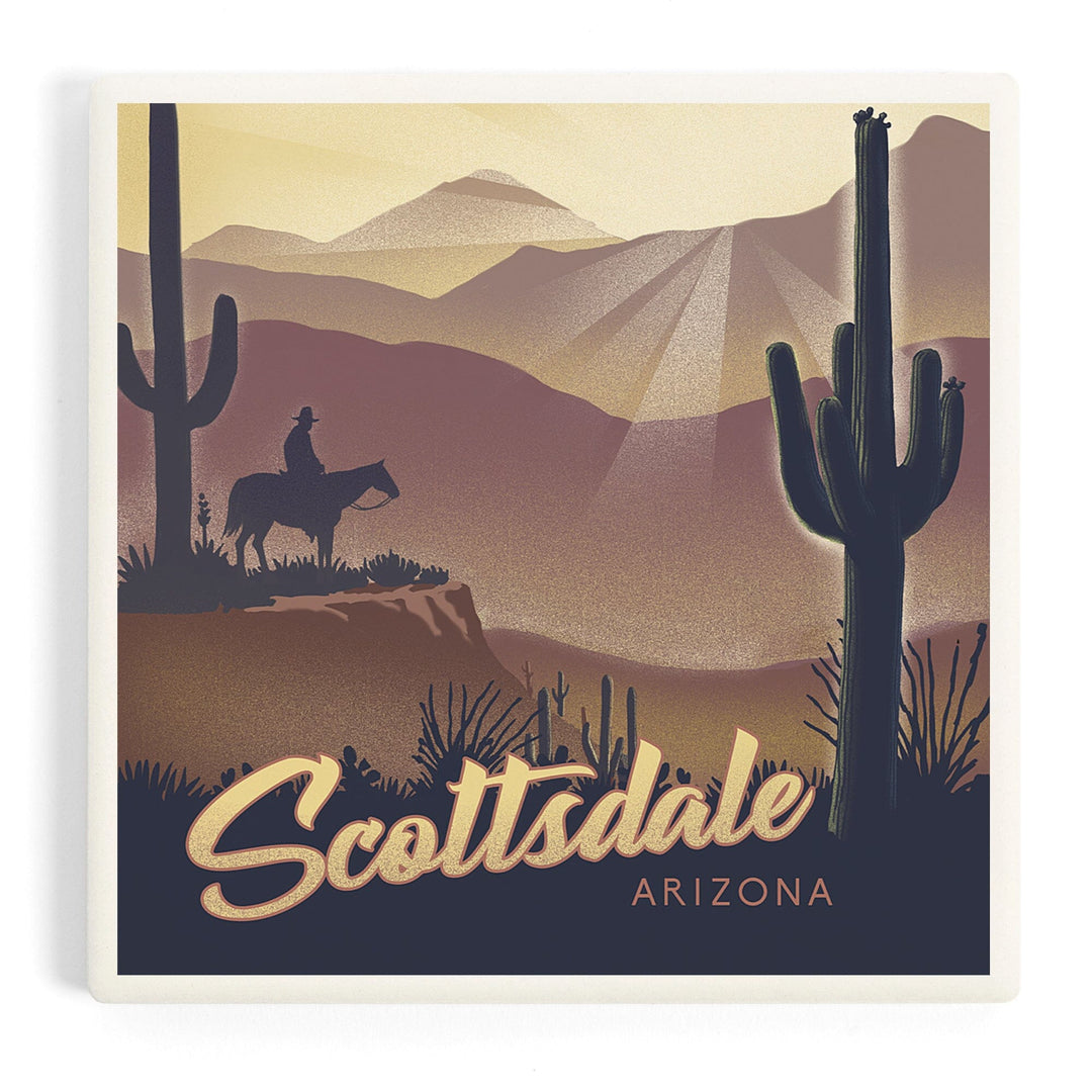Scottsdale, Arizona, Lithograph, Desert Scene, Coasters Coasters Lantern Press Coaster