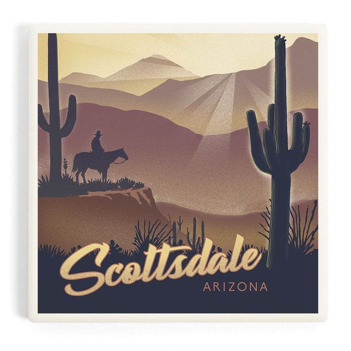 Scottsdale, Arizona, Lithograph, Desert Scene, Coasters Coasters Lantern Press Coaster