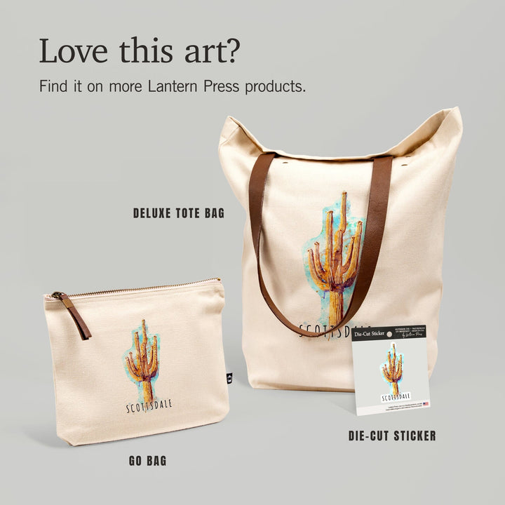 Scottsdale, Arizona, Saguaro Cactus, Watercolor, Contour, Lantern Press Artwork, Vinyl Sticker Sticker Lantern Press