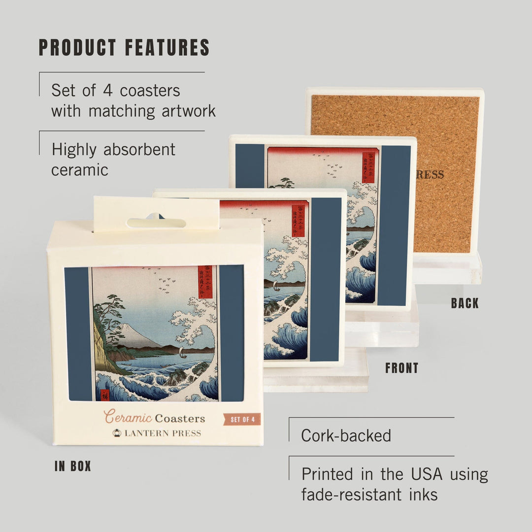 Sea at Satta in Suruga Province, Japanese Wood-Cut, Coasters Coasters Lantern Press