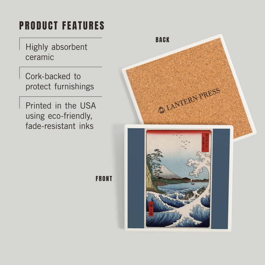 Sea at Satta in Suruga Province, Japanese Wood-Cut, Coasters Coasters Lantern Press