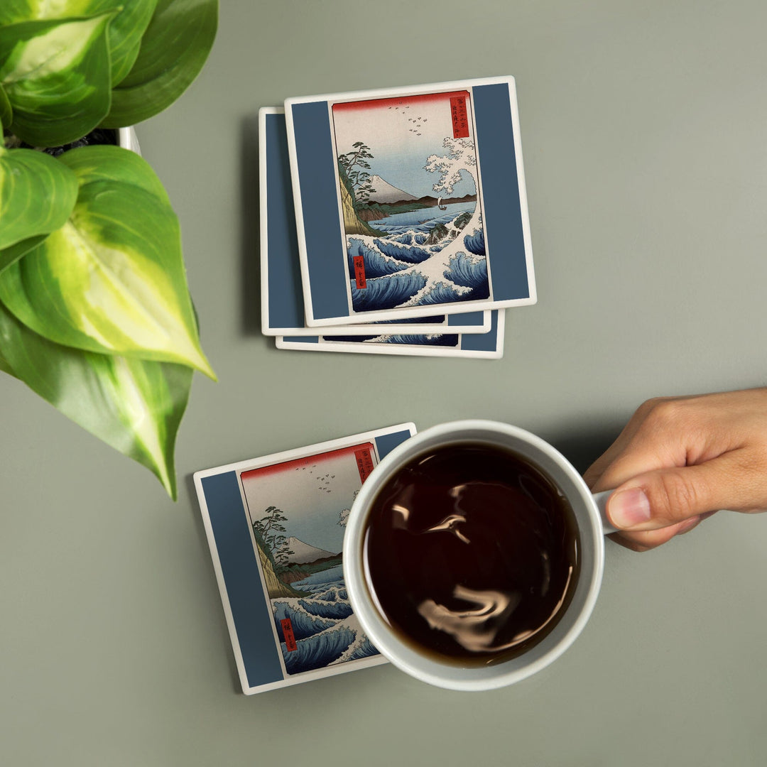 Sea at Satta in Suruga Province, Japanese Wood-Cut, Coasters Coasters Lantern Press