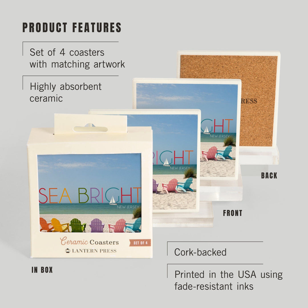 Sea Bright, New Jersey, Photography, Colorful Beach Chairs, Coasters Coasters Lantern Press