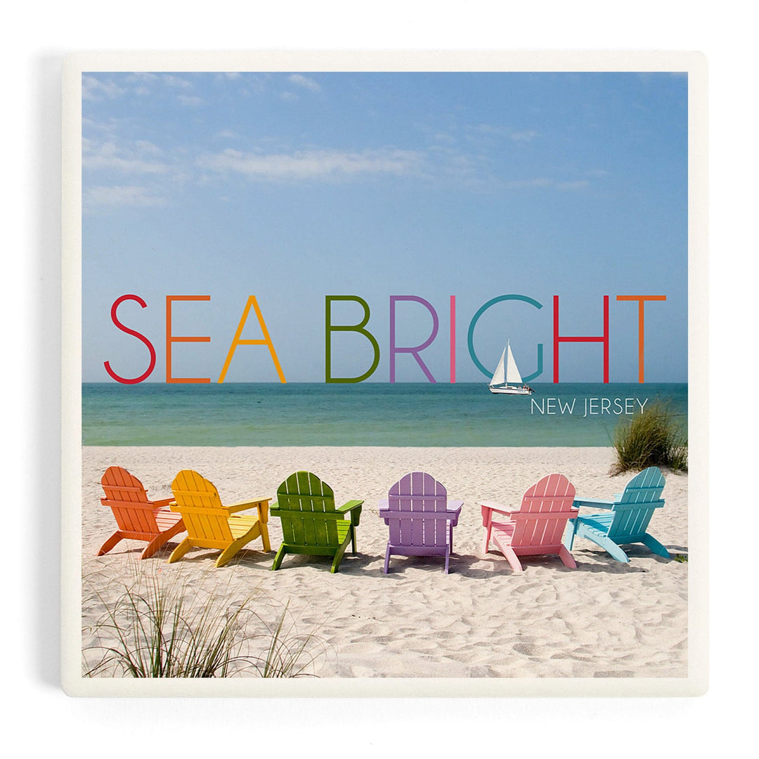 Sea Bright, New Jersey, Photography, Colorful Beach Chairs, Coasters Coasters Lantern Press