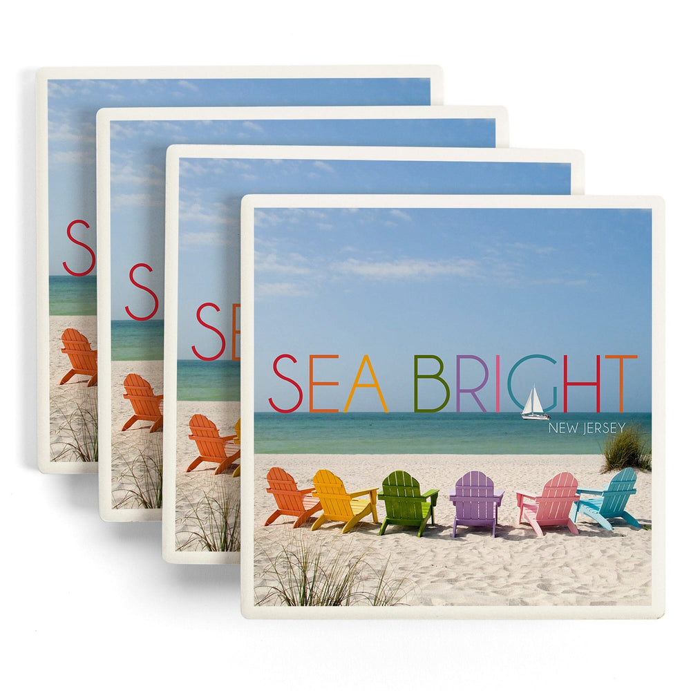 Sea Bright, New Jersey, Photography, Colorful Beach Chairs, Coasters Coasters Lantern Press