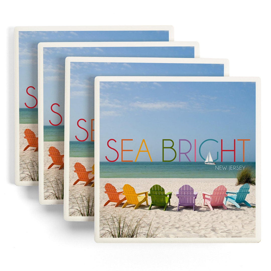 Sea Bright, New Jersey, Photography, Colorful Beach Chairs, Coasters Coasters Lantern Press