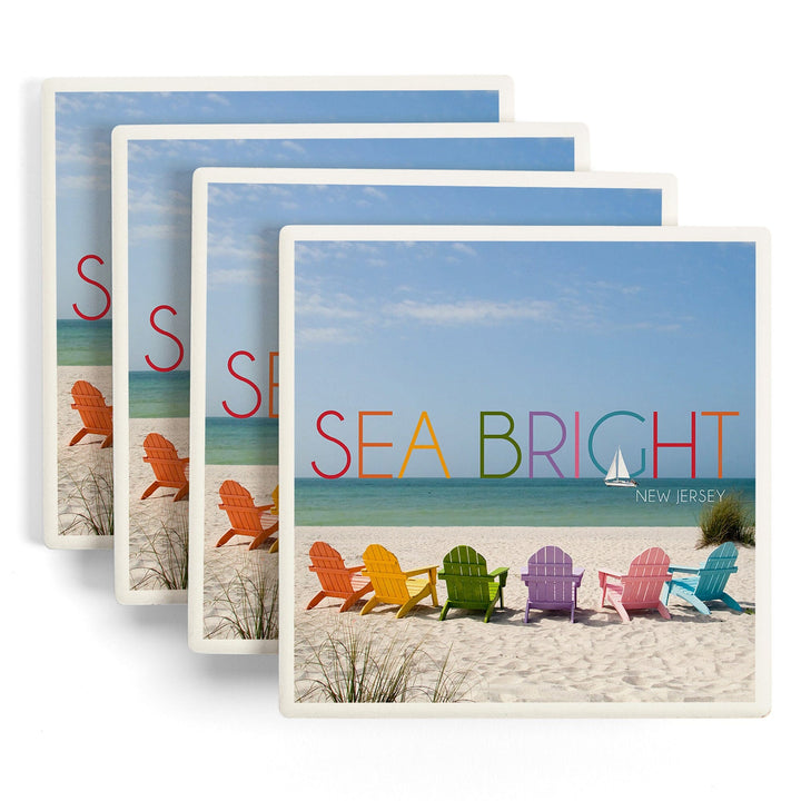 Sea Bright, New Jersey, Photography, Colorful Beach Chairs, Coasters Coasters Lantern Press