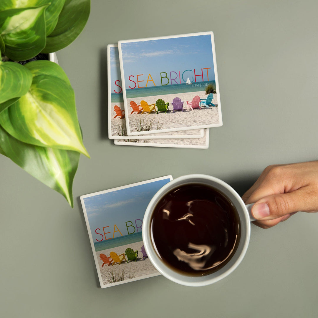 Sea Bright, New Jersey, Photography, Colorful Beach Chairs, Coasters Coasters Lantern Press