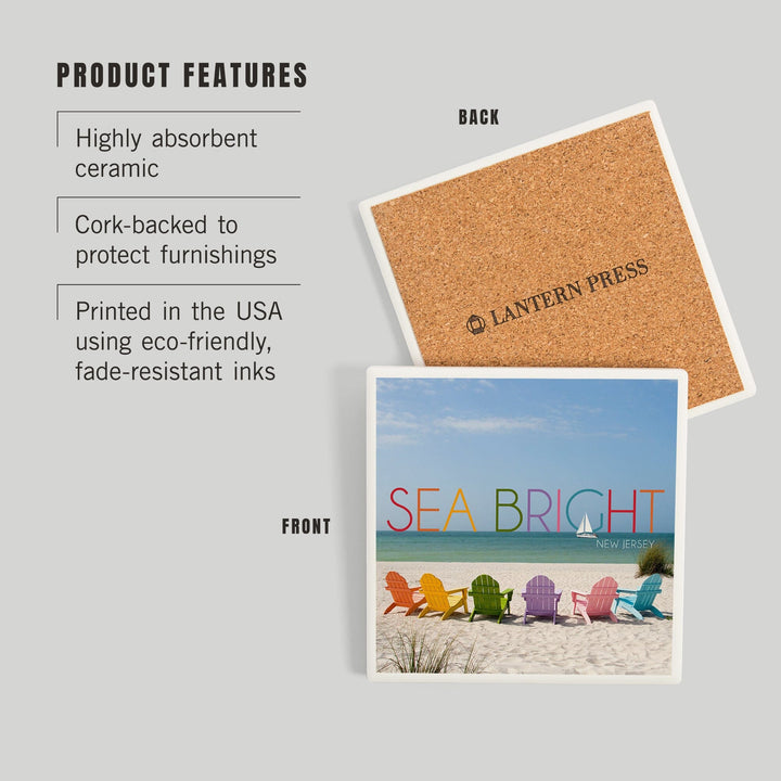 Sea Bright, New Jersey, Photography, Colorful Beach Chairs, Coasters Coasters Lantern Press