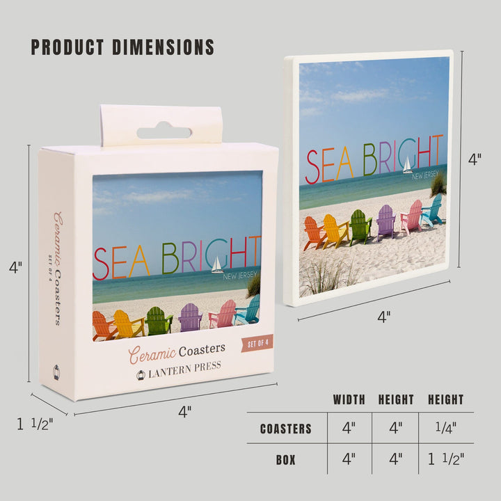 Sea Bright, New Jersey, Photography, Colorful Beach Chairs, Coasters Coasters Lantern Press