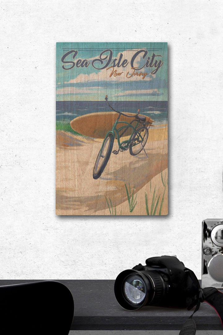 Sea Isle City, New Jersey, Beach Cruiser on Beach, Lantern Press Artwork, Wood Signs and Postcards Wood Lantern Press 12 x 18 Wood Gallery Print