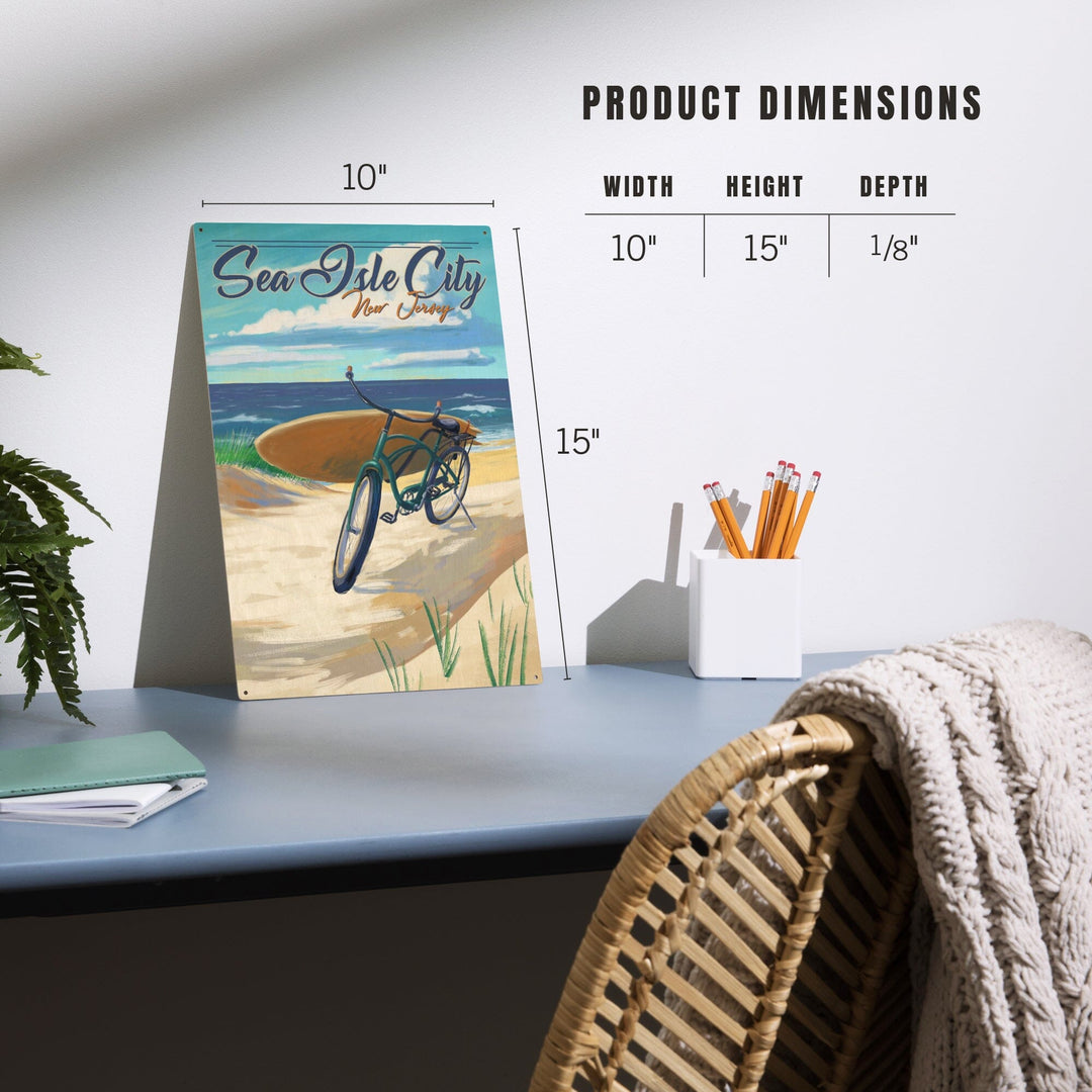 Sea Isle City, New Jersey, Beach Cruiser on Beach, Lantern Press Artwork, Wood Signs and Postcards Wood Lantern Press