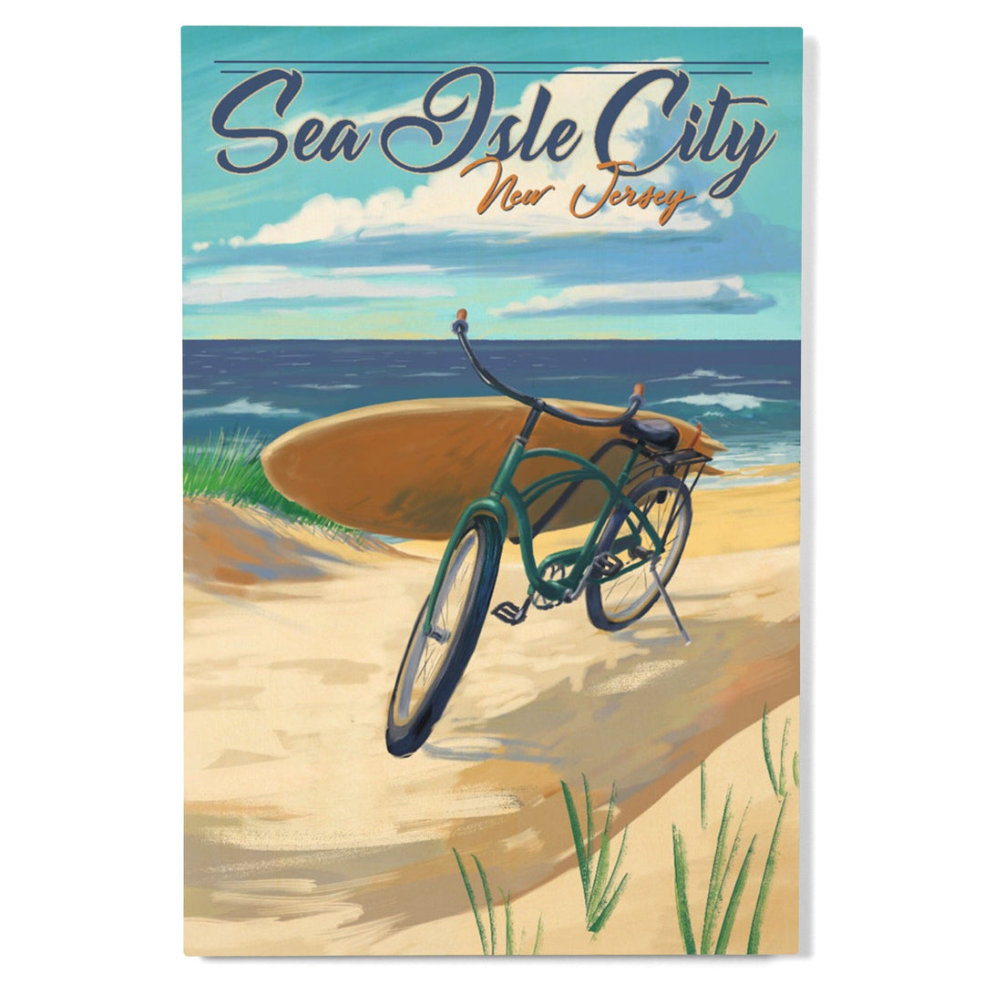Sea Isle City, New Jersey, Beach Cruiser on Beach, Lantern Press Artwork, Wood Signs and Postcards Wood Lantern Press