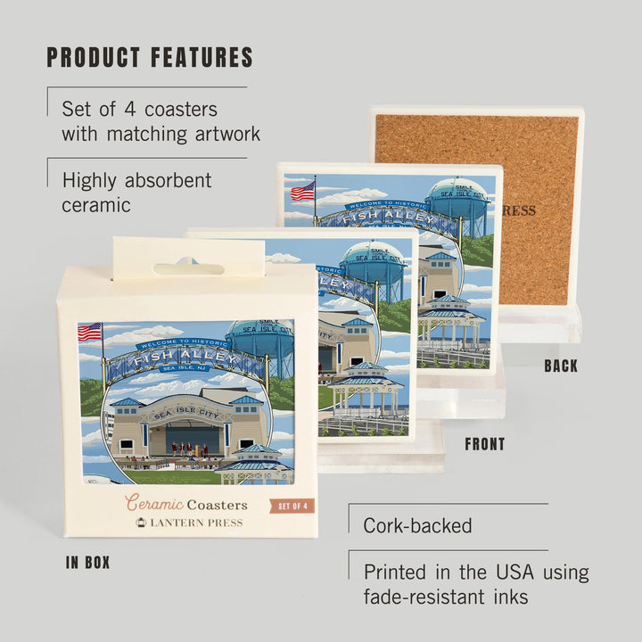 Sea Isle City, New Jersey, Montage, Coasters Coasters Lantern Press