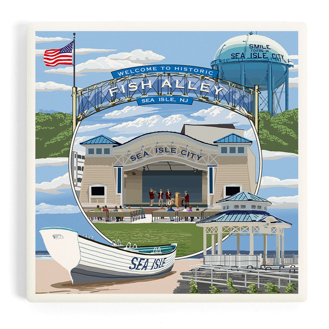 Sea Isle City, New Jersey, Montage, Coasters Coasters Lantern Press Coaster