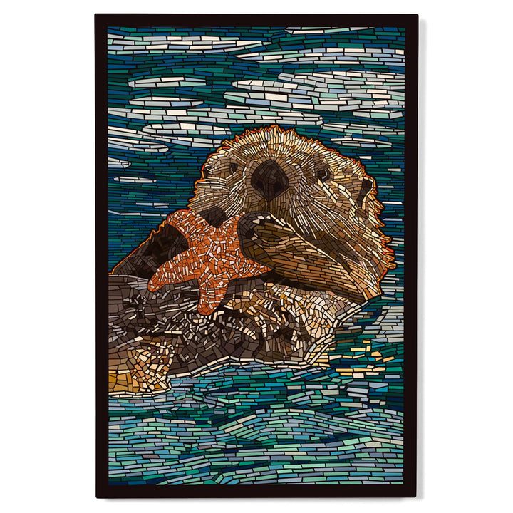 Sea Otter, Paper Mosaic, Lantern Press Artwork, Wood Signs and Postcards Wood Lantern Press