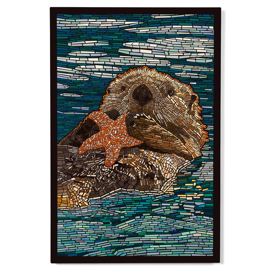Sea Otter, Paper Mosaic, Lantern Press Artwork, Wood Signs and Postcards Wood Lantern Press