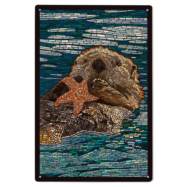 Sea Otter, Paper Mosaic, Lantern Press Artwork, Wood Signs and Postcards Wood Lantern Press