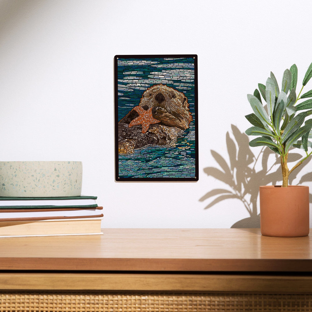 Sea Otter, Paper Mosaic, Lantern Press Artwork, Wood Signs and Postcards Wood Lantern Press