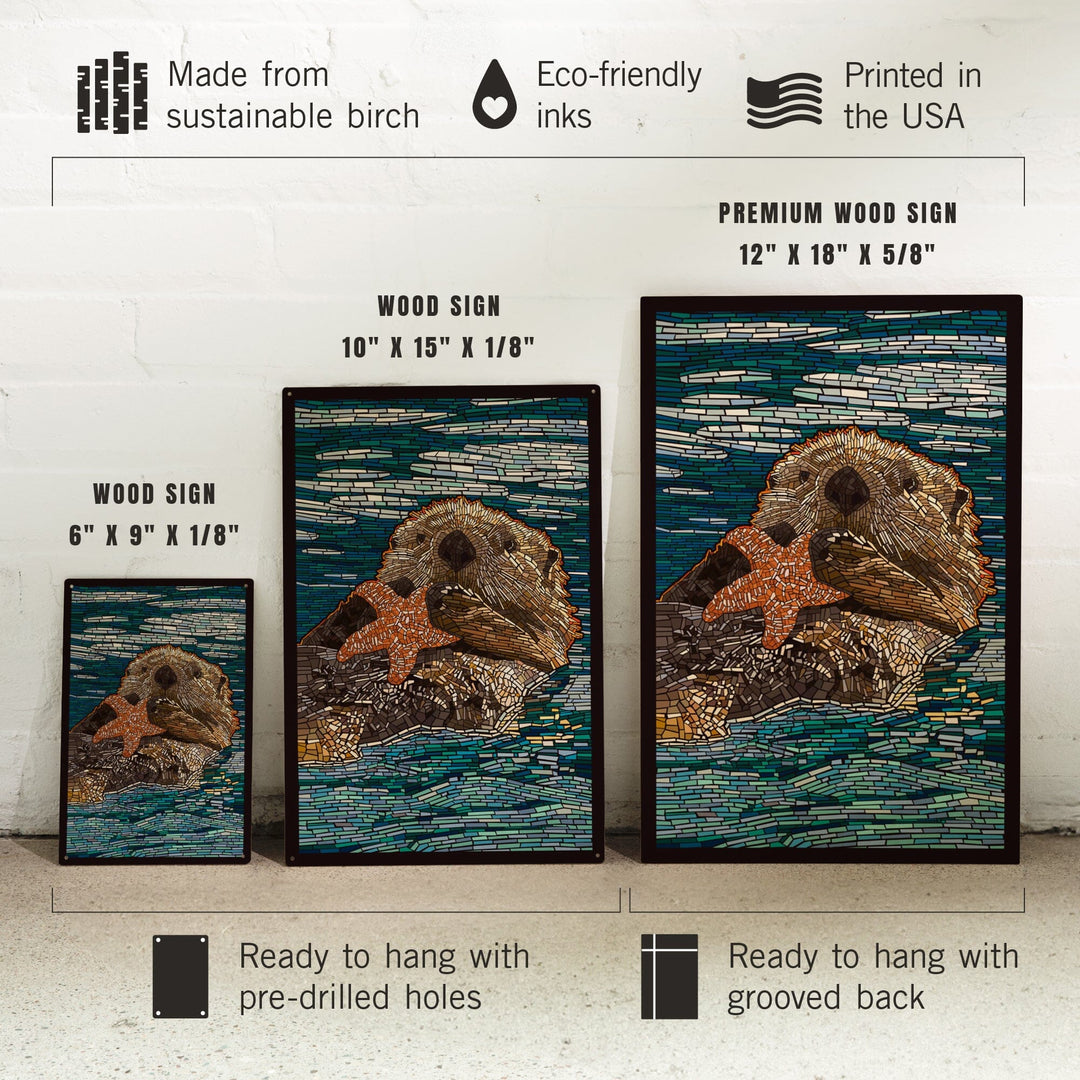 Sea Otter, Paper Mosaic, Lantern Press Artwork, Wood Signs and Postcards Wood Lantern Press
