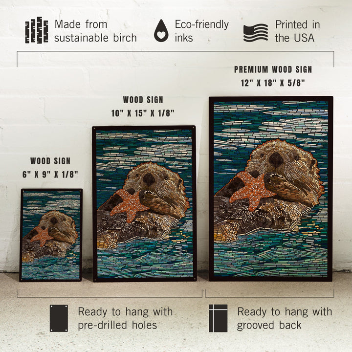 Sea Otter, Paper Mosaic, Lantern Press Artwork, Wood Signs and Postcards Wood Lantern Press