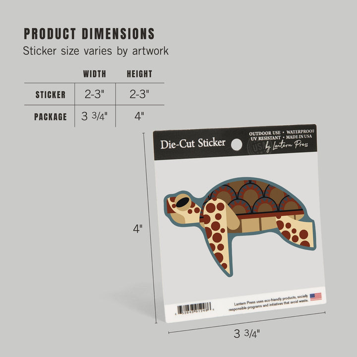 Sea Turtle, Geometric, Contour, Lantern Press Artwork, Vinyl Sticker Sticker Lantern Press