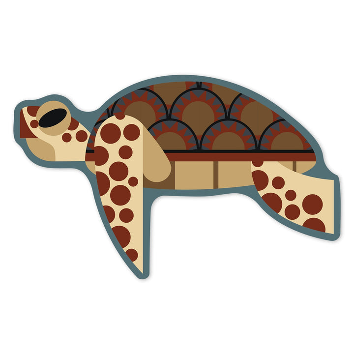 Sea Turtle, Geometric, Contour, Lantern Press Artwork, Vinyl Sticker Sticker Lantern Press