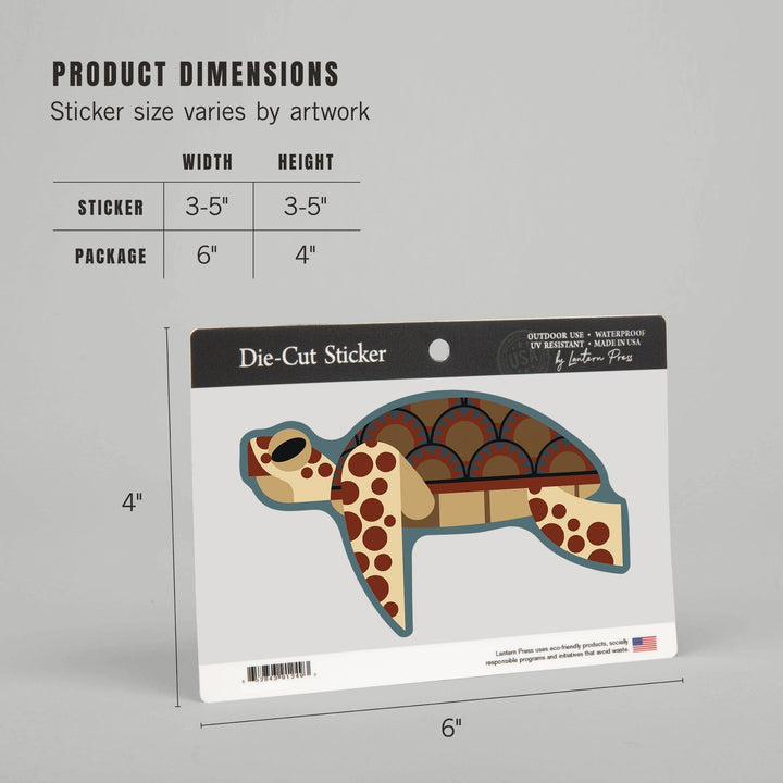 Sea Turtle, Geometric, Contour, Lantern Press Artwork, Vinyl Sticker Sticker Lantern Press