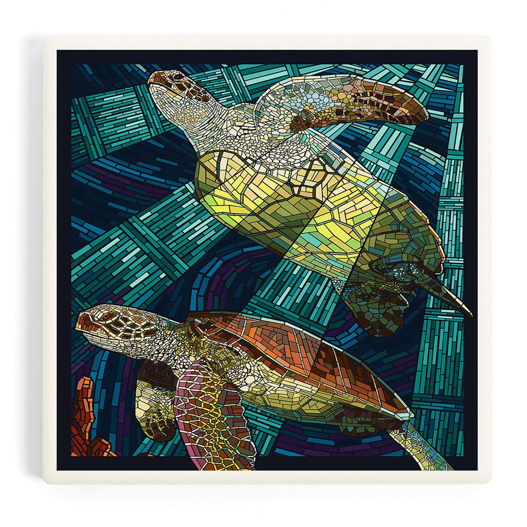 Sea Turtle, Paper Mosaic, Coasters Coasters Lantern Press