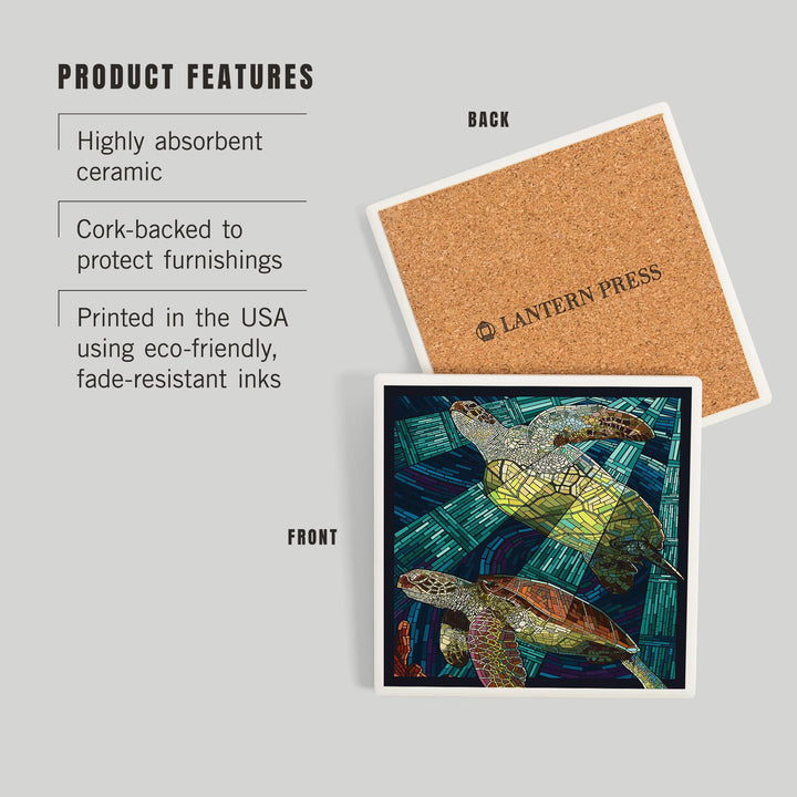 Sea Turtle, Paper Mosaic, Coasters Coasters Lantern Press