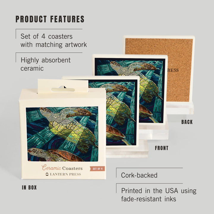 Sea Turtle, Paper Mosaic, Coasters Coasters Lantern Press
