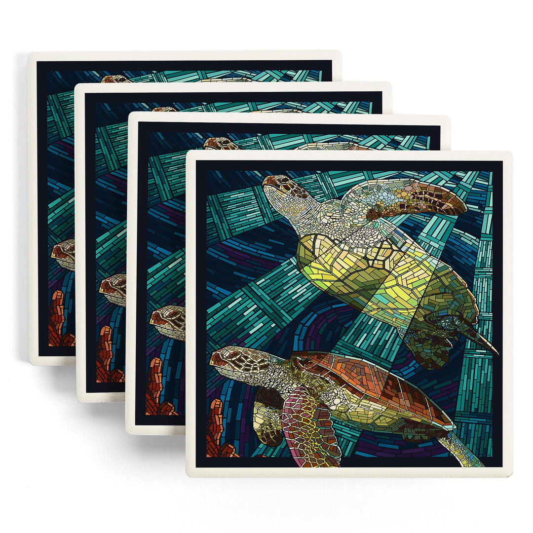 Sea Turtle, Paper Mosaic, Coasters Coasters Lantern Press