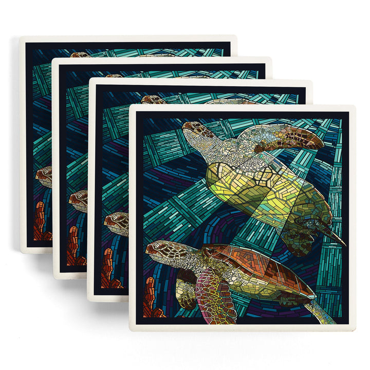 Sea Turtle, Paper Mosaic, Coasters Coasters Lantern Press
