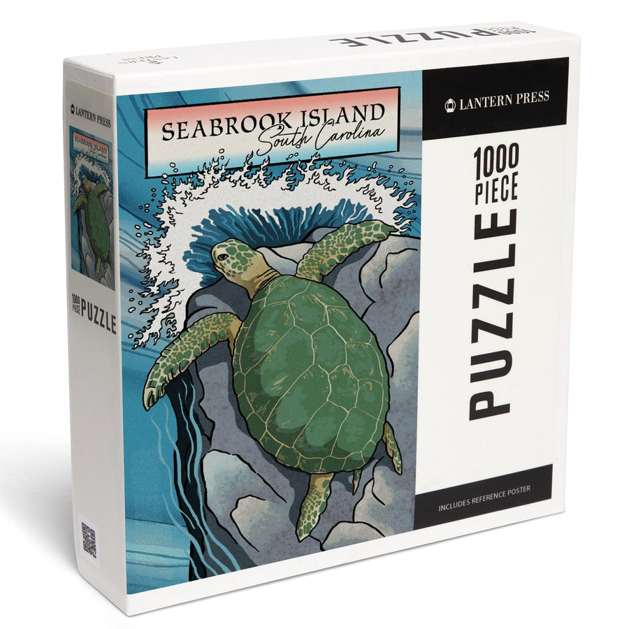 Seabrook Island, South Carolina, Sea Turtle, Woodblock, Jigsaw Puzzle Puzzle Lantern Press