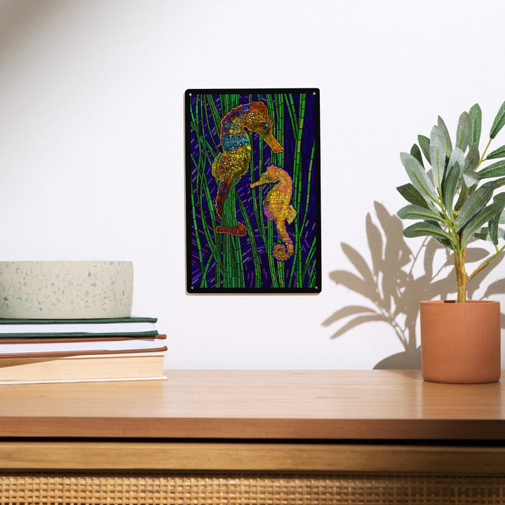 Seahorses, Paper Mosaic, Lantern Press Artwork, Wood Signs and Postcards Wood Lantern Press