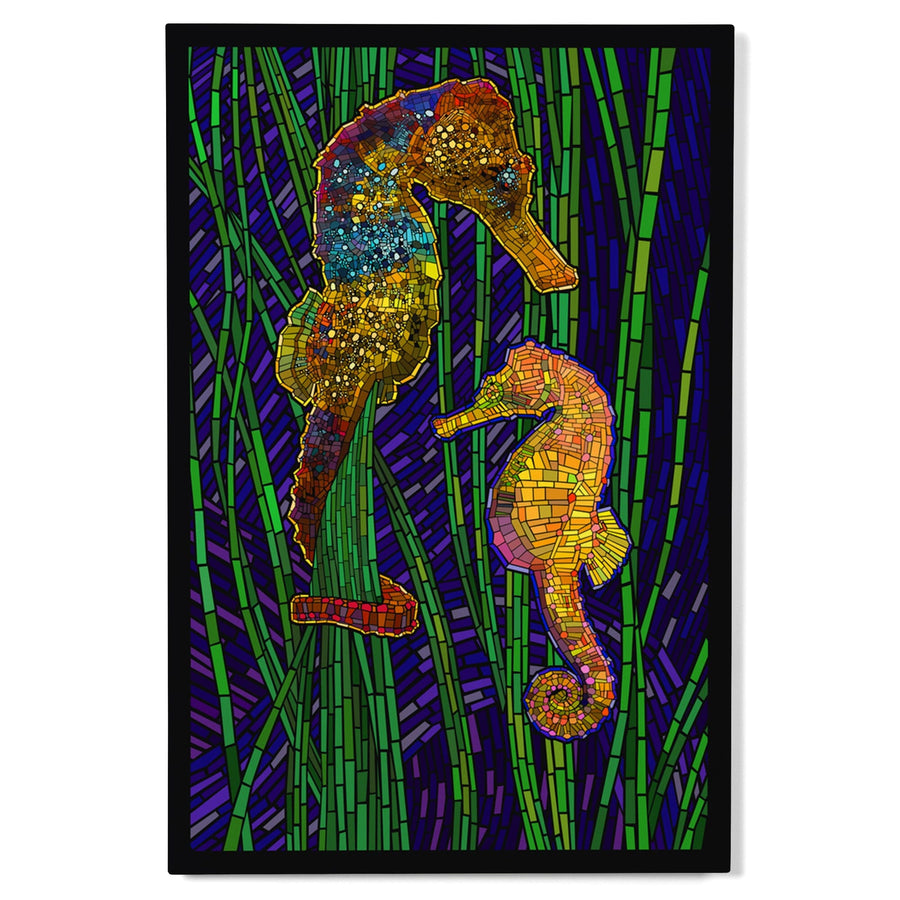 Seahorses, Paper Mosaic, Lantern Press Artwork, Wood Signs and Postcards Wood Lantern Press