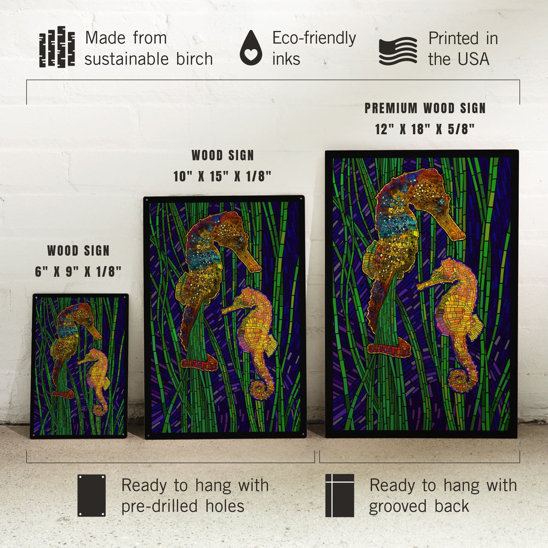 Seahorses, Paper Mosaic, Lantern Press Artwork, Wood Signs and Postcards Wood Lantern Press