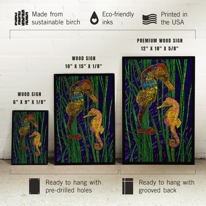 Seahorses, Paper Mosaic, Lantern Press Artwork, Wood Signs and Postcards Wood Lantern Press