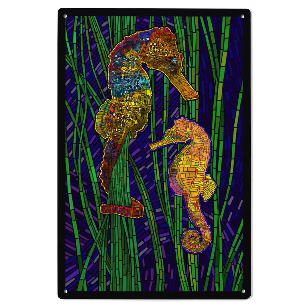 Seahorses, Paper Mosaic, Lantern Press Artwork, Wood Signs and Postcards Wood Lantern Press