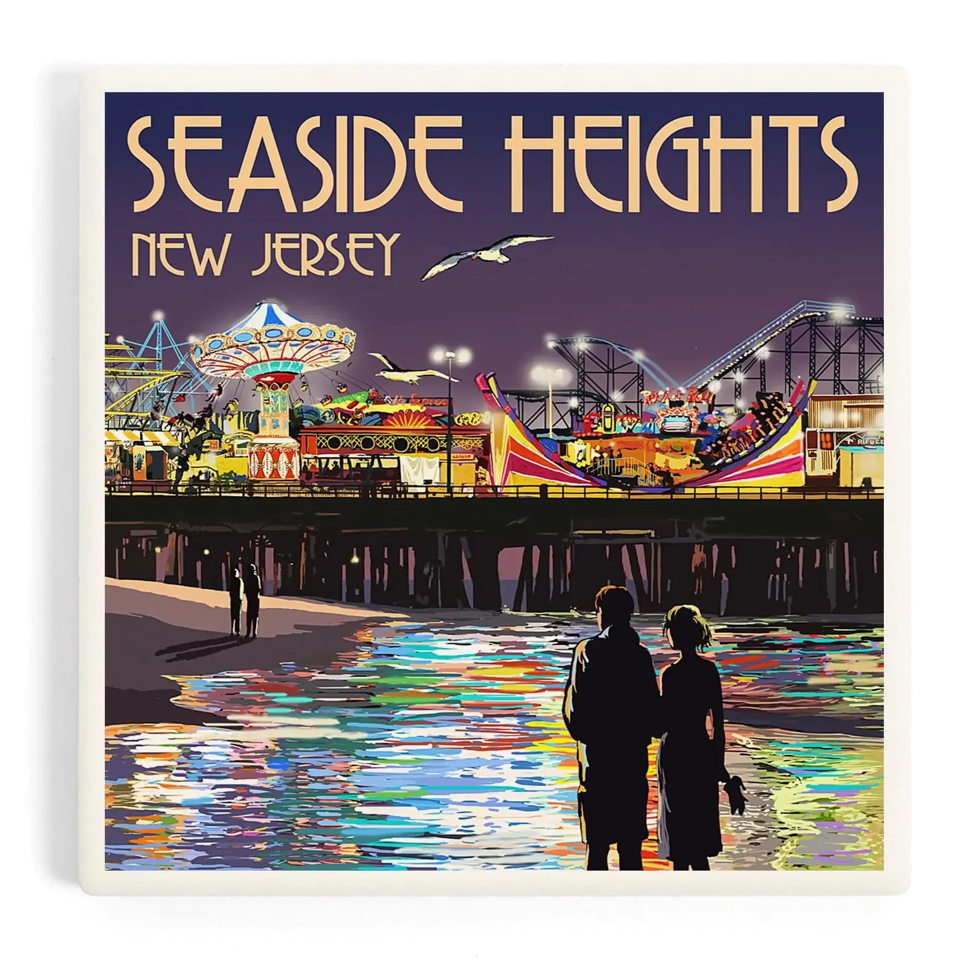 Seaside Heights, New Jersey, Pier at Night ceramic coaster set
