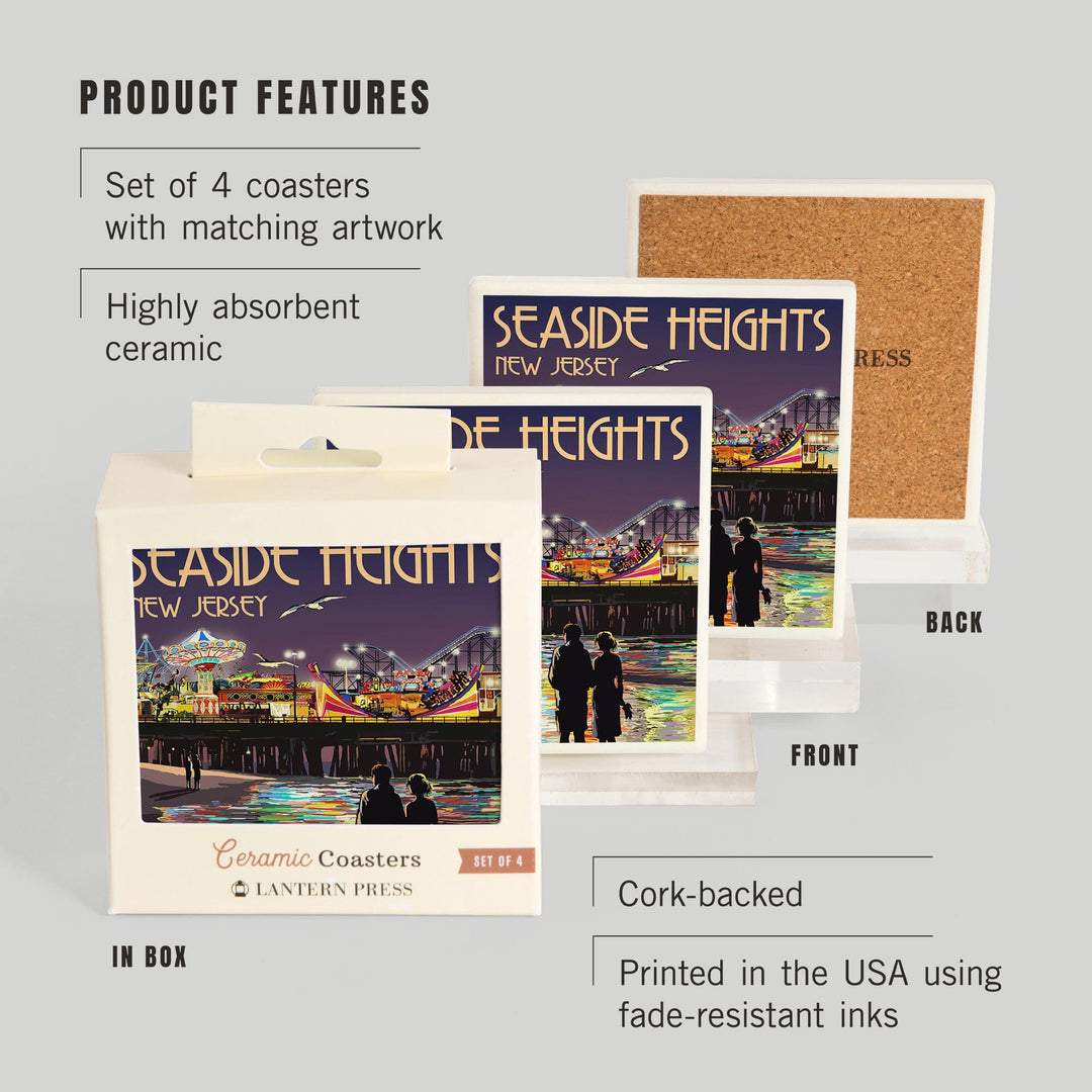 Seaside Heights, New Jersey, Pier at Night, Coasters Coasters Lantern Press