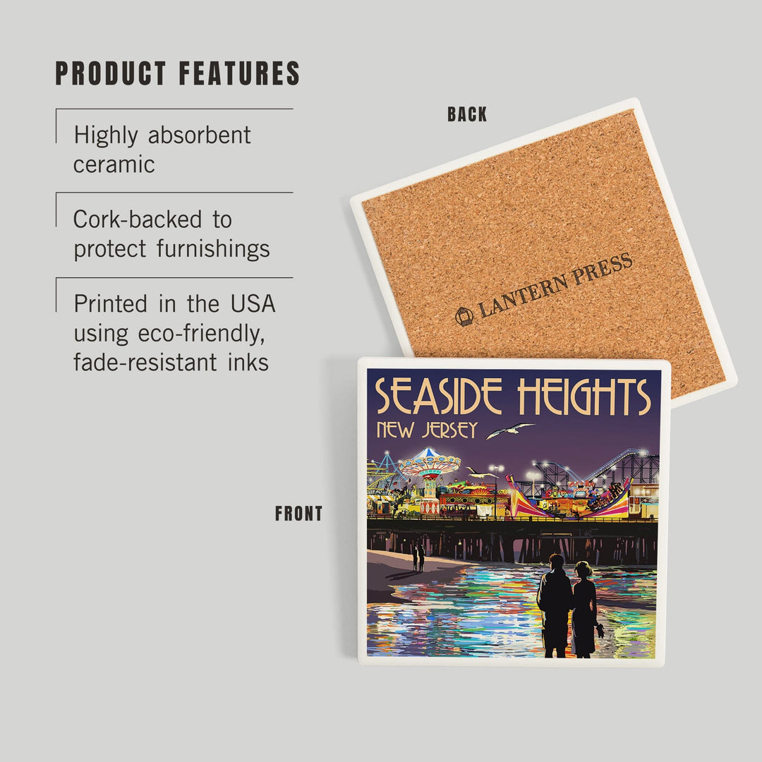 Seaside Heights, New Jersey, Pier at Night, Coasters Coasters Lantern Press