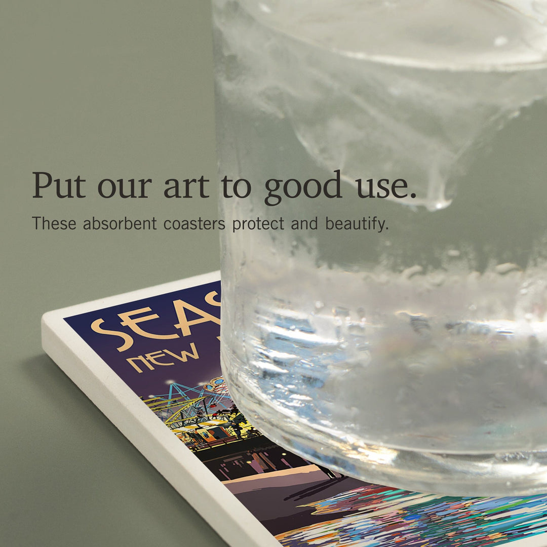 Seaside Heights, New Jersey, Pier at Night, Coasters Coasters Lantern Press