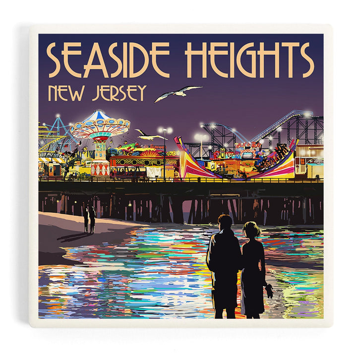 Seaside Heights, New Jersey, Pier at Night, Coasters Coasters Lantern Press Coaster