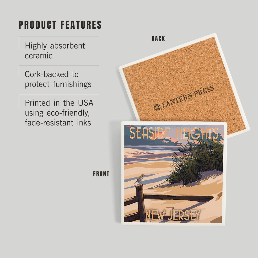 Seaside Heights, New Jersey, Sand and Beachgrass, Coasters Coasters Lantern Press