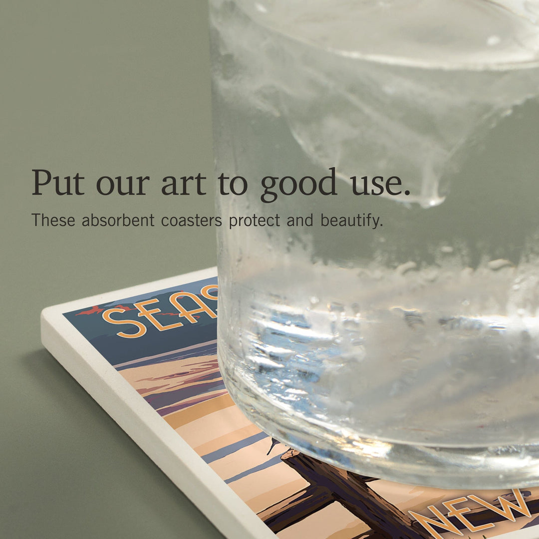 Seaside Heights, New Jersey, Sand and Beachgrass, Coasters Coasters Lantern Press