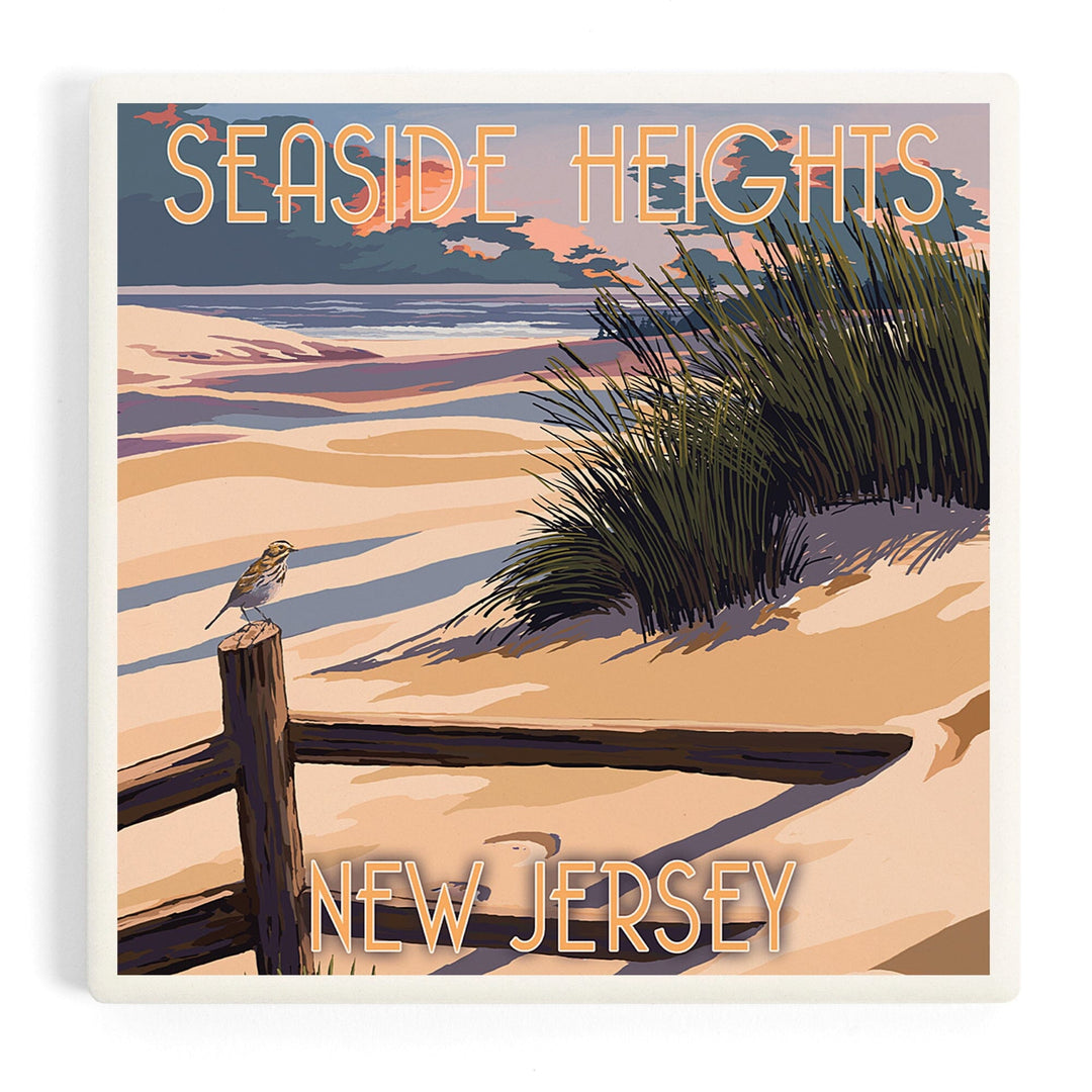 Seaside Heights, New Jersey, Sand and Beachgrass, Coasters Coasters Lantern Press Coaster