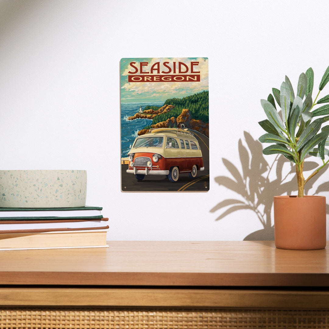 Seaside, Oregon, Camper Van, Lantern Press Artwork, Wood Signs and Postcards Wood Lantern Press