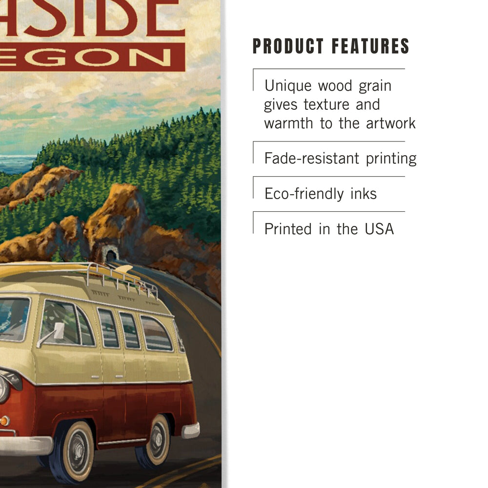 Seaside, Oregon, Camper Van, Lantern Press Artwork, Wood Signs and Postcards Wood Lantern Press
