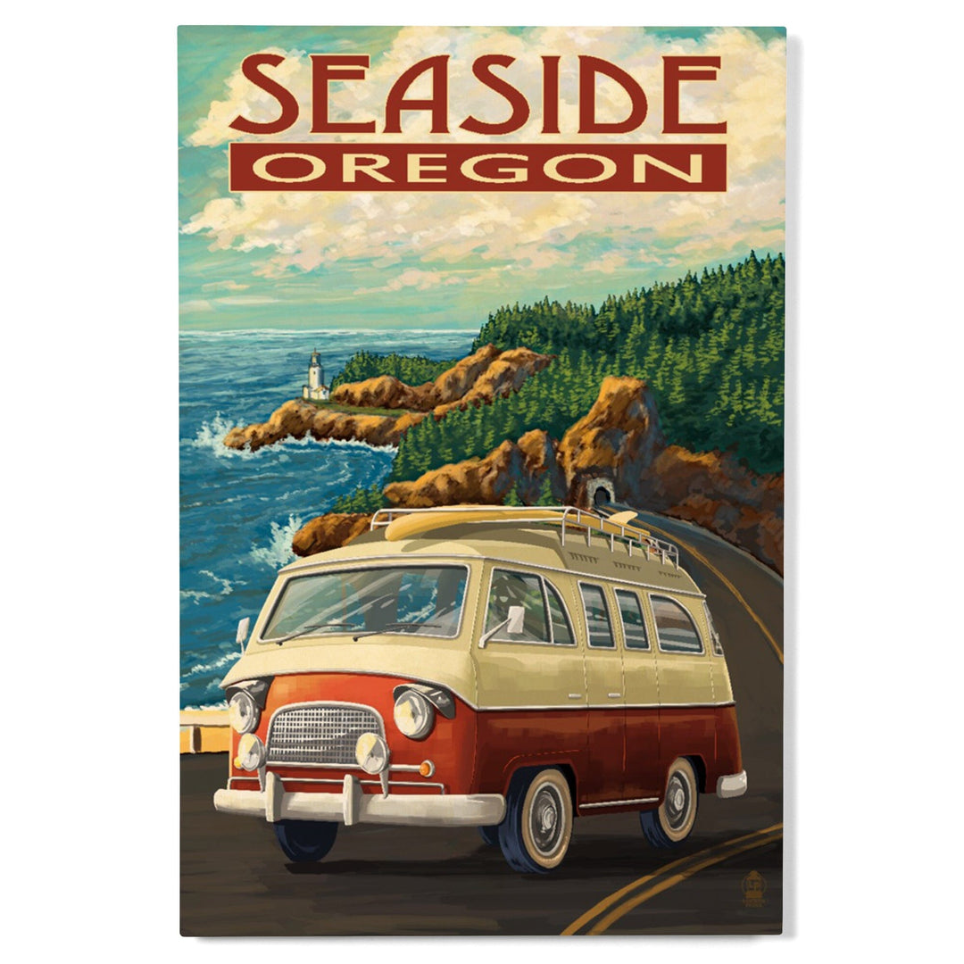 Seaside, Oregon, Camper Van, Lantern Press Artwork, Wood Signs and Postcards Wood Lantern Press